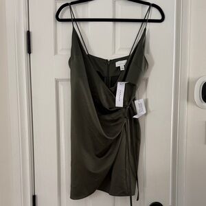Topshop Olive Green Satin Dress